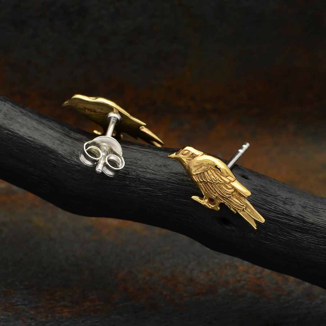 Odins Ravens Gold Stud Earrings