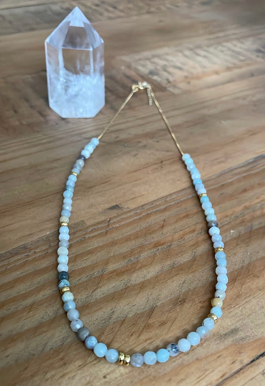 'Harmonia' Faceted Amazonite Crystal & Gold necklace (made to order)