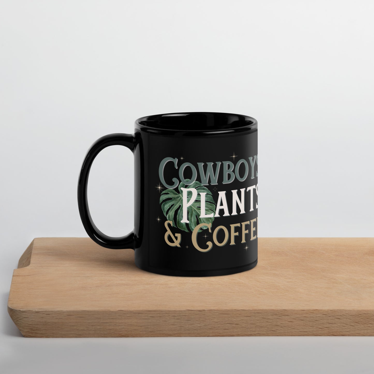 Cowboys, Plants & Coffee Black Glossy Mug