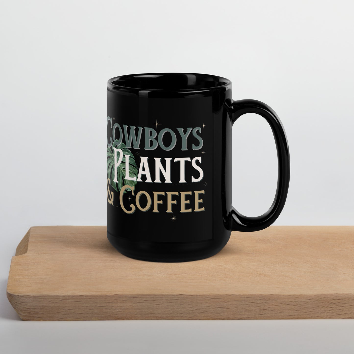 Cowboys, Plants & Coffee Black Glossy Mug