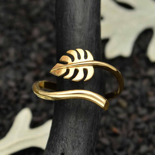 Gold Monstera Leaf Ring adjustable size