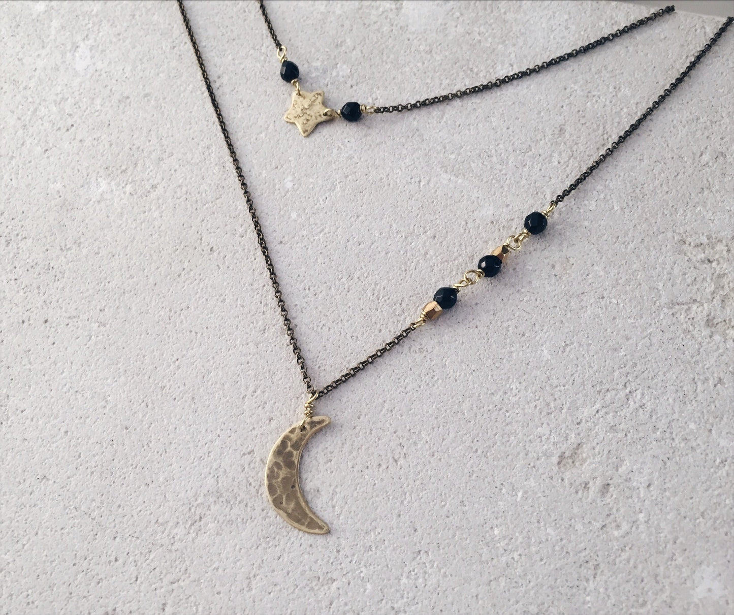 Shooting Star Double Chain Necklace with Black Onyx