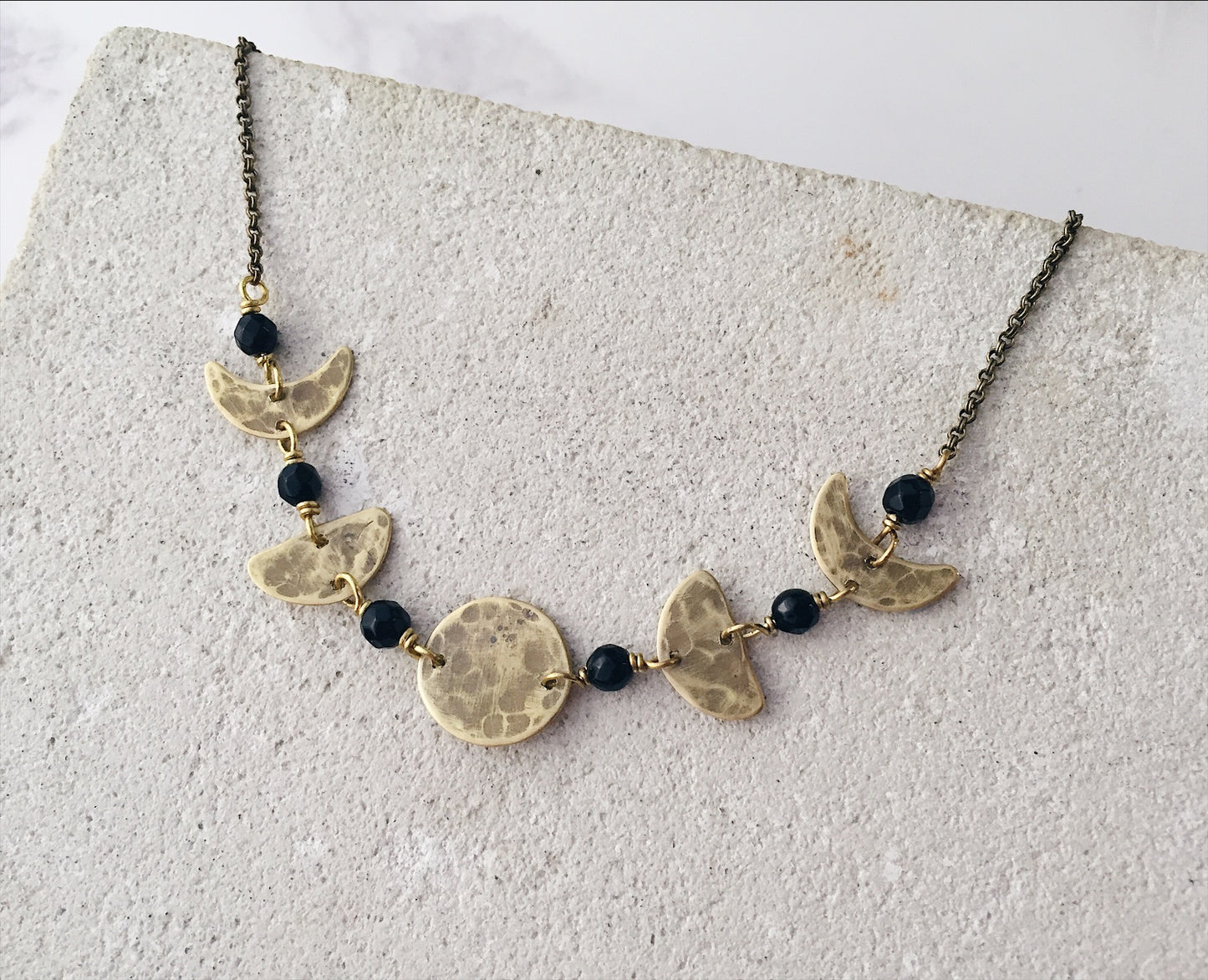 Handmade Boho Moon Phase Necklace Onyx