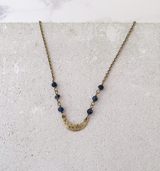CLEARANCE Crescent Moon Necklace with Iolite Crystal